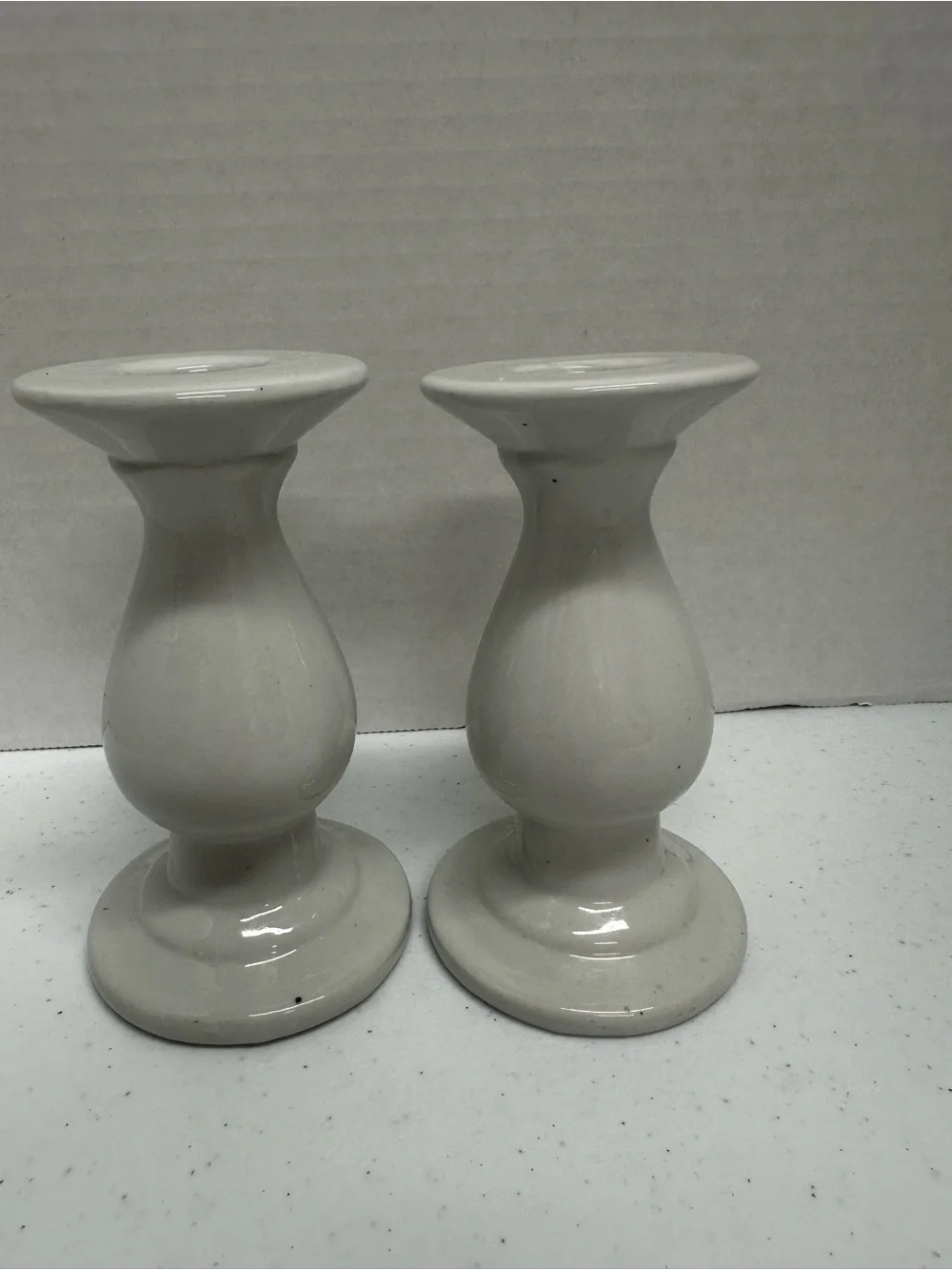 Vintage Christmas Tree Ceramic Candle Holders Set of 2 White Holiday Decor